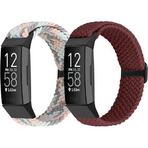FTYQUEE Braided Stretchy Adjustable Straps Compatible for Fitbit Charge 3 and Fitbit Charge 4 Bands for Men Women,Sport Elastic Nylon Cloth Wristbands for Charge 4/ Charge 3/ 3SE