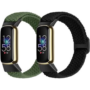 FTYQUEE Braided Stretchy Adjustable Straps Compatible for Fitbit Luxe for Women Men,Sport Elastic Nylon Cloth Wristbands for Fitbit Luxe