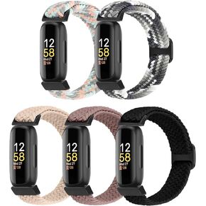 حلقة منفردة مضفرة وقابلة للتمدد متوافقة مع Fitbit Inspire 3/Inspire 2/Inspire HR/Inspire/Ace 3/Ace 2 للنساء والرجال، أساور معصم بأشرطة مطاطية من النايلون لـ Fitbit Inspire 3، 5 عبوات