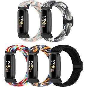 حلقة منفردة مضفرة وقابلة للتمدد متوافقة مع Fitbit Inspire 3/Inspire 2/Inspire HR/Inspire/Ace 3/Ace 2 للنساء والرجال، أساور معصم بأشرطة مطاطية من النايلون لـ Fitbit Inspire 3، 5 عبوات in Kuwait