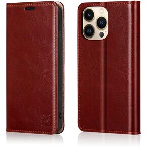 Belemay Case for iPhone 14 Pro Wallet Case-Genuine Leather Flip Phone Case-RFID Blocking Card Holders-Shockproof TPU Shell Folio Book Cover Women Men Compatible with iPhone 14 Pro (6.1-inch) Black