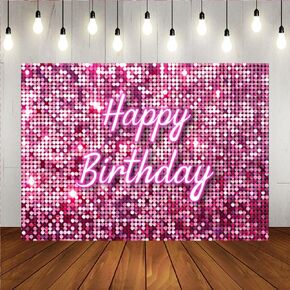 Lofaris Pink Flash Square Backdrop for Photography Happy Birthday Shinning Sequin Wall Panels Shimmer Wall Sweet 16 Girl Woman 20th 30th 40th Party Background Decorations Photo Studio Props 5x3ft in Kuwait