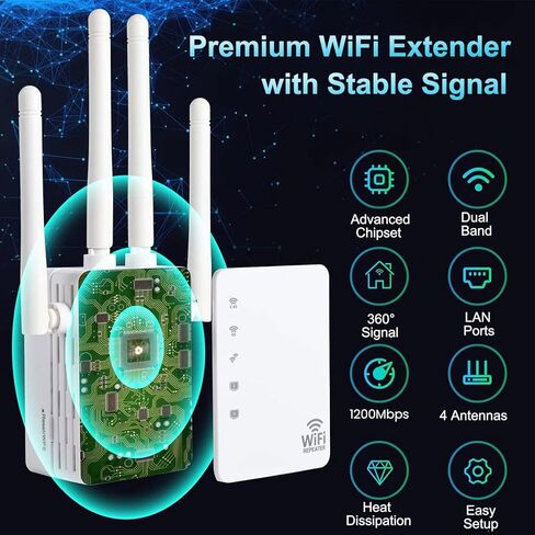 WiFi Extender, 2023 WiFi Extender Signal Booster for Home, WiFi Booster 5GHz Covers Up to 8470 Sq.ft and 35 Devices,Mini Compact Internet Booter with Ethernet Port, WPS Easy Setup, 802.11 AC/B/G/N in Kuwait