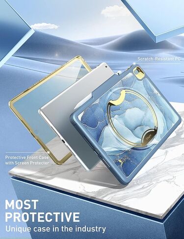 حافظة Clayco Nebula لجهاز iPad 10.2 (2021/2020/2019) - حافظة iPad 9th/8th/7th مع واقي شاشة مدمج، حافظة حماية متينة لكامل الجسم مع مسند (رخام) in Saudi Arabia