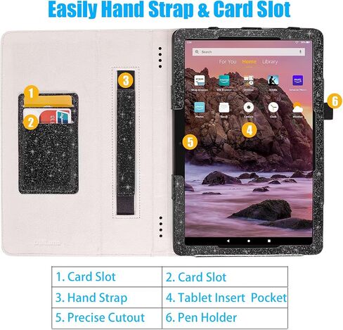 حافظة DMLuna لجهاز Amazon Fire HD 10 & 10 Plus الجديد تمامًا (الجيل الثالث عشر / الحادي عشر، إصدار 2023 / 2021) مقاس 11 بوصة، غطاء نحيف مع حامل قابل للطي، تنبيه/غفو تلقائي، حزام يد، فتحة للبطاقات - وردي لامع in Kuwait