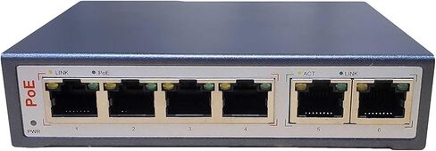 IPCamPower 4 Port 802.3bt POE Network Switch مع 2 منافذ الإرسال | مصممة لإضاءة POE وكاميرات IP عالية الطاقة | POE++ قادر على دفع 60 واط لكل منفذ | 250 واط إجمالي الميزانية in Kuwait