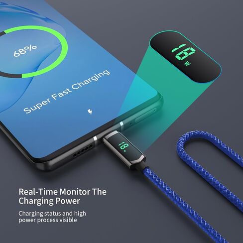 SOOPII 100W USB C to USB C Cable, 4FT Nylon Braided Type-C Cable, PD Fast Charging Cable with LED Display for lPhone 15/15 Pro/15 Plus/15 Pro Max, MacBook Pro, Samsung Galaxy S22/S10, Pixel, LG in Saudi Arabia
