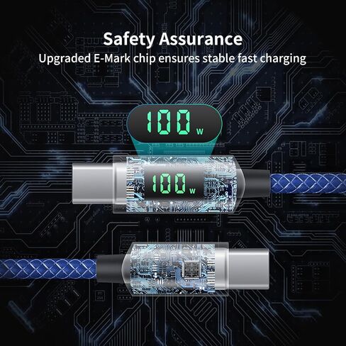 SOOPII 100W USB C to USB C Cable, 4FT Nylon Braided Type-C Cable, PD Fast Charging Cable with LED Display for lPhone 15/15 Pro/15 Plus/15 Pro Max, MacBook Pro, Samsung Galaxy S22/S10, Pixel, LG in Saudi Arabia