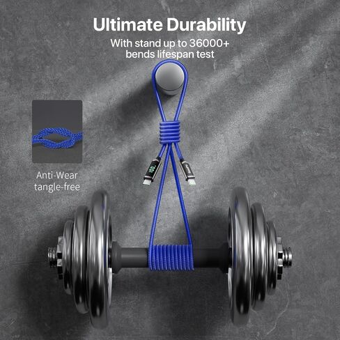 SOOPII 100W USB C to USB C Cable, 4FT Nylon Braided Type-C Cable, PD Fast Charging Cable with LED Display for lPhone 15/15 Pro/15 Plus/15 Pro Max, MacBook Pro, Samsung Galaxy S22/S10, Pixel, LG in Saudi Arabia