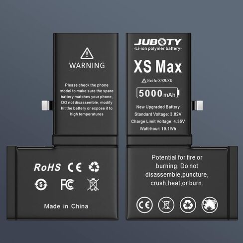 بطارية JUBOTY لهاتف iPhone Xs Max 5000 مللي أمبير في الساعة، بطارية ليثيوم أيون داخلية جديدة مطورة 0 دورة عالية السعة بديلة لهاتف iPhone Xs Max موديل A1921 A2101 A2102 A2104 مع مجموعة أدوات إصلاح احترافية in Kuwait