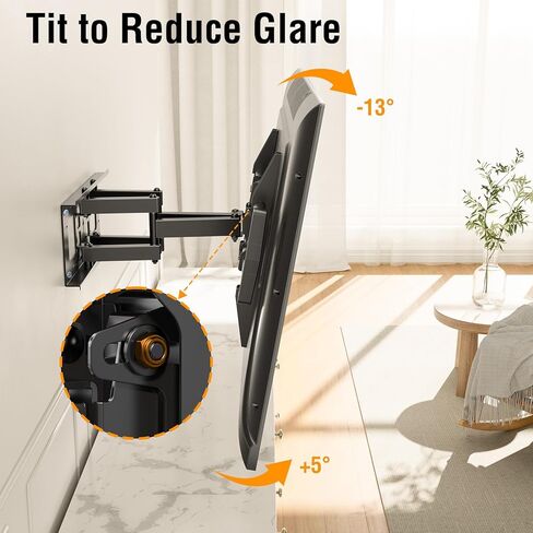 حامل جدار تلفزيون ELIVED لمعظم أجهزة التلفاز المنحنية المسطحة مقاس 42-82 بوصة، حامل تلفزيون كامل الحركة على الحائط دوار وحامل تلفزيون مائل بأذرع مفصلية، يناسب مسامير خشبية مقاس 16 بوصة، بحد أقصى 600 × 400 مم، 100 رطل. in Kuwait
