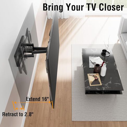 حامل جدار تلفزيون ELIVED لمعظم أجهزة التلفاز المنحنية المسطحة مقاس 42-82 بوصة، حامل تلفزيون كامل الحركة على الحائط دوار وحامل تلفزيون مائل بأذرع مفصلية، يناسب مسامير خشبية مقاس 16 بوصة، بحد أقصى 600 × 400 مم، 100 رطل. in Kuwait