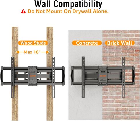 حامل جدار تلفزيون ELIVED لمعظم أجهزة التلفاز المنحنية المسطحة مقاس 42-82 بوصة، حامل تلفزيون كامل الحركة على الحائط دوار وحامل تلفزيون مائل بأذرع مفصلية، يناسب مسامير خشبية مقاس 16 بوصة، بحد أقصى 600 × 400 مم، 100 رطل. in Kuwait