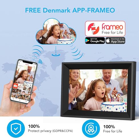 10.1' Digital Picture Frame WiFi Photo Frames FRAMEO IPS Touch Screen, 16GB Storage, Share Photos/Videos Instantly and Remotely via Free Frameo, Great Gifts for Parents in Kuwait