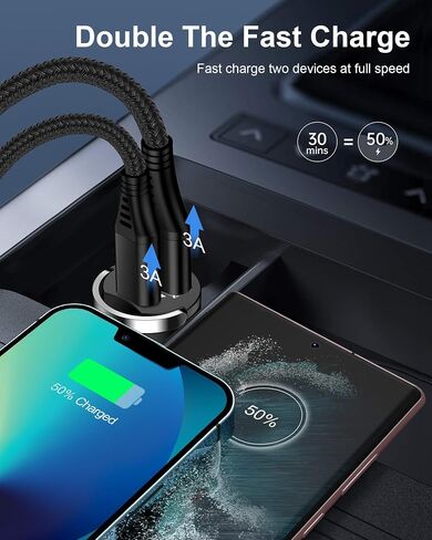 شاحن سيارة 30 واط USB C، 2 حزمة شاحن هاتف سيارة من النوع C Mini PD&QC 3.0 محول ولاعة سجائر مزدوج المنفذ شحن سريع USB منفذ قابس السيارة لهاتف iPhone 15 14 13 Samsung Galaxy A14 S22 S23 Google Pixel 8 in Kuwait