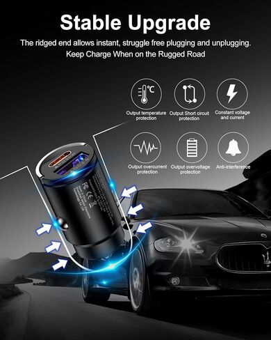 شاحن سيارة 30 واط USB C، 2 حزمة شاحن هاتف سيارة من النوع C Mini PD&QC 3.0 محول ولاعة سجائر مزدوج المنفذ شحن سريع USB منفذ قابس السيارة لهاتف iPhone 15 14 13 Samsung Galaxy A14 S22 S23 Google Pixel 8 in Kuwait