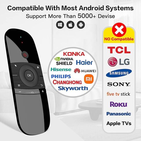 Meentek W1 Universal TV Remote Air Mouse، لوحة مفاتيح لاسلكية Fly Mouse 2.4 جيجا هرتز اتصال Air Remote Keyboard Mouse لـ Nvidia Shield/Android TV Box/PC/Smart TV/Projector/HTPC/All-in-one PC/TV.. in Kuwait