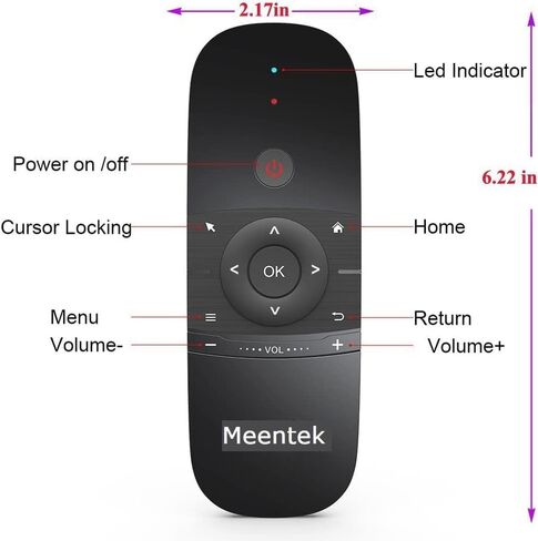 Meentek W1 Universal TV Remote Air Mouse، لوحة مفاتيح لاسلكية Fly Mouse 2.4 جيجا هرتز اتصال Air Remote Keyboard Mouse لـ Nvidia Shield/Android TV Box/PC/Smart TV/Projector/HTPC/All-in-one PC/TV.. in Kuwait
