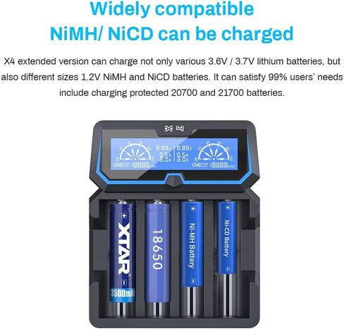 XTAR X4 Extended Version Protected 21700 20700 Battery Charger LCD Display AC Input Port 18650 Charger 2A Fast Charger with Mirco USB Output for Rechargeable 3.6V 3.7V Li-ion 1.2V Ni-MH Ni-CD Battery in Saudi Arabia