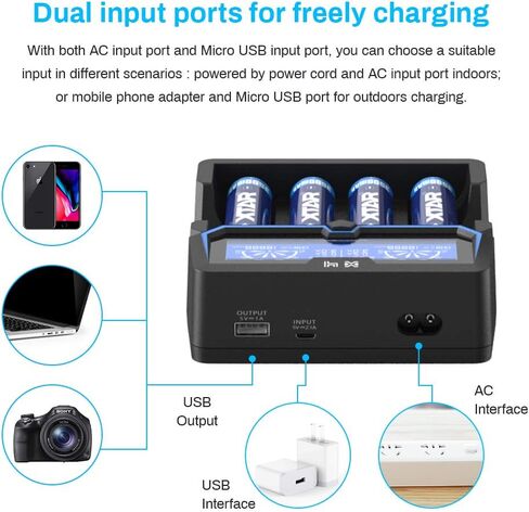 XTAR X4 Extended Version Protected 21700 20700 Battery Charger LCD Display AC Input Port 18650 Charger 2A Fast Charger with Mirco USB Output for Rechargeable 3.6V 3.7V Li-ion 1.2V Ni-MH Ni-CD Battery in Saudi Arabia