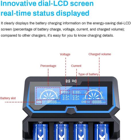 XTAR X4 Extended Version Protected 21700 20700 Battery Charger LCD Display AC Input Port 18650 Charger 2A Fast Charger with Mirco USB Output for Rechargeable 3.6V 3.7V Li-ion 1.2V Ni-MH Ni-CD Battery in Saudi Arabia