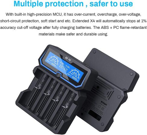 XTAR X4 Extended Version Protected 21700 20700 Battery Charger LCD Display AC Input Port 18650 Charger 2A Fast Charger with Mirco USB Output for Rechargeable 3.6V 3.7V Li-ion 1.2V Ni-MH Ni-CD Battery in Saudi Arabia