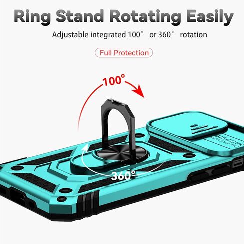 حافظة لهاتف iPhone 13 مع غطاء عدسة الكاميرا وواقي شاشة HD، طبقة مزدوجة [حماية من السقوط من الدرجة العسكرية بطول 15 قدمًا] حافظة هاتف واقية بمسند وحامل حلقي مغناطيسي لهاتف iPhone 13 6.1 بوصة (أزرق داكن) in Kuwait