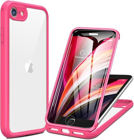 Miracase iPhone SE Case 2020 2022/ iPhone 8 Case, Full-Body Glass Back with Built-in Glass Screen Protector, Rugged iPhone SE Phone Case 3rd Generation/ 2nd Gen, Clear Hard Cover Bumper for SE, Red in Saudi Arabia