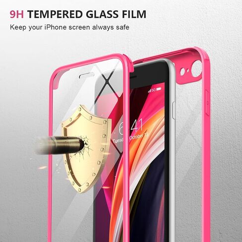 Miracase iPhone SE Case 2020 2022/ iPhone 8 Case, Full-Body Glass Back with Built-in Glass Screen Protector, Rugged iPhone SE Phone Case 3rd Generation/ 2nd Gen, Clear Hard Cover Bumper for SE, Red in Saudi Arabia