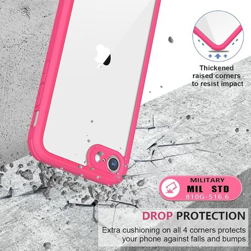 Miracase iPhone SE Case 2020 2022/ iPhone 8 Case, Full-Body Glass Back with Built-in Glass Screen Protector, Rugged iPhone SE Phone Case 3rd Generation/ 2nd Gen, Clear Hard Cover Bumper for SE, Red in Saudi Arabia