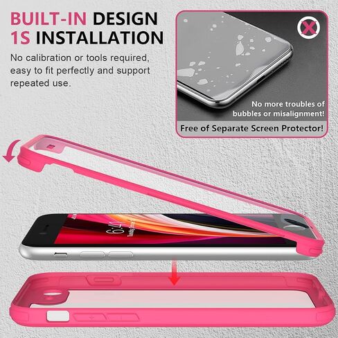 Miracase iPhone SE Case 2020 2022/ iPhone 8 Case, Full-Body Glass Back with Built-in Glass Screen Protector, Rugged iPhone SE Phone Case 3rd Generation/ 2nd Gen, Clear Hard Cover Bumper for SE, Red in Saudi Arabia