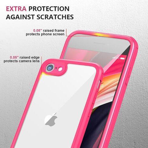 Miracase iPhone SE Case 2020 2022/ iPhone 8 Case, Full-Body Glass Back with Built-in Glass Screen Protector, Rugged iPhone SE Phone Case 3rd Generation/ 2nd Gen, Clear Hard Cover Bumper for SE, Red in Saudi Arabia