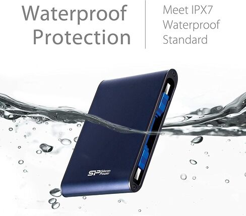قرص صلب خارجي محمول متين سعة 1 تيرابايت من سيليكون باور A80، مقاوم للماء USB 3.0 لأجهزة الكمبيوتر الشخصية وماك وإكس بوكس ​​وبلاي ستيشن 4، أزرق in Kuwait