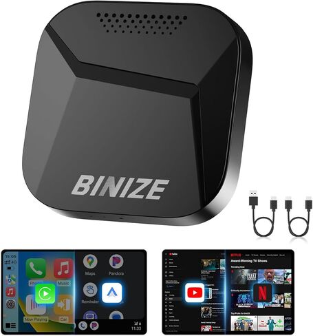 BINIZE CarPlay AI Box Android 13، 8GB+128GB، 8 النواة، متوافق مع CarPlay اللاسلكي وAndroid Auto اللاسلكي، صندوق البث السحري للسيارات مع OEM Wired CarPlay، Netflix، YouTube Hulu، Disney+ in Kuwait