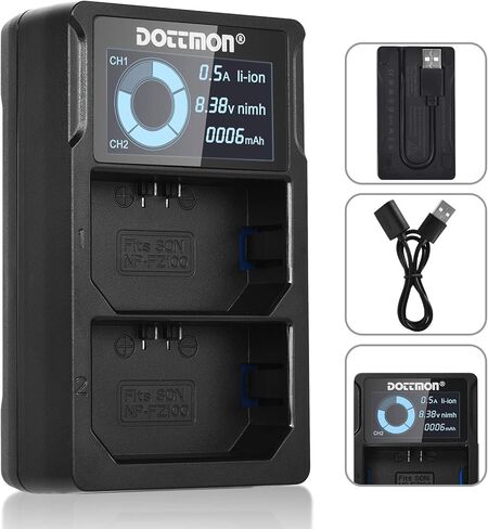 شاحن USB مزدوج DOTTMON لبطارية Sony NP-FZ100، متوافق مع كاميرا Sony Alpha A7III، A7RIII، A9، A7R3، A6600، A7RIV، A7C، A9II، A1، ILME-FX3 مع شاشة LCD in Kuwait