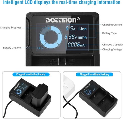 شاحن USB مزدوج DOTTMON لبطارية Sony NP-FZ100، متوافق مع كاميرا Sony Alpha A7III، A7RIII، A9، A7R3، A6600، A7RIV، A7C، A9II، A1، ILME-FX3 مع شاشة LCD in Kuwait