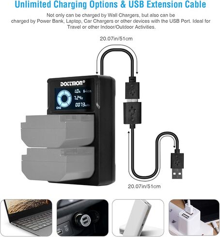 شاحن USB مزدوج DOTTMON لبطارية Sony NP-FZ100، متوافق مع كاميرا Sony Alpha A7III، A7RIII، A9، A7R3، A6600، A7RIV، A7C، A9II، A1، ILME-FX3 مع شاشة LCD in Kuwait