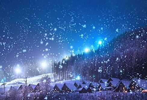 Leowefowa 5x3ft Christmas Backdrop Rustic Village Night View Forest Trees Snowing Shining Lights Blue Sky Winter Xmas Vinyl Photography Background Kids Children Adults Photo Studio Props in Kuwait