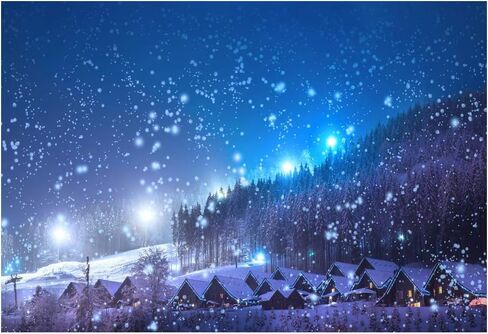 Leowefowa 5x3ft Christmas Backdrop Rustic Village Night View Forest Trees Snowing Shining Lights Blue Sky Winter Xmas Vinyl Photography Background Kids Children Adults Photo Studio Props in Kuwait