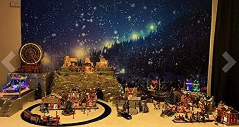 Leowefowa 5x3ft Christmas Backdrop Rustic Village Night View Forest Trees Snowing Shining Lights Blue Sky Winter Xmas Vinyl Photography Background Kids Children Adults Photo Studio Props in Kuwait