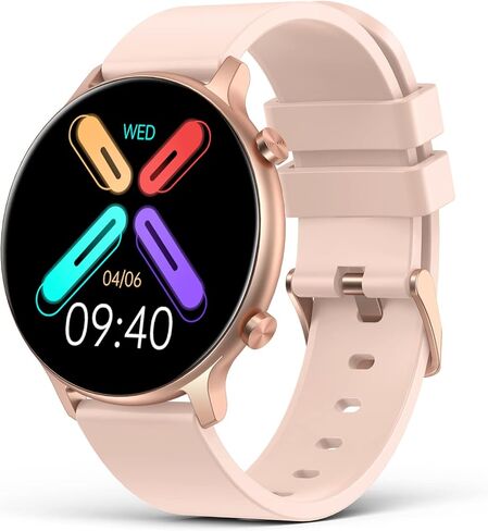 ساعات ذكية EGQINR للنساء للإجابة/إجراء المكالمات، شاشة لمس كاملة 1.32 بوصة عالية الدقة لتتبع اللياقة البدنية مع مراقب معدل ضربات القلب وضغط الدم والنوم، ساعة ذكية مقاومة للماء IP67 لنظام Android iOS in Kuwait