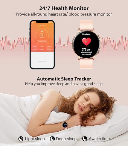 ساعات ذكية EGQINR للنساء للإجابة/إجراء المكالمات، شاشة لمس كاملة 1.32 بوصة عالية الدقة لتتبع اللياقة البدنية مع مراقب معدل ضربات القلب وضغط الدم والنوم، ساعة ذكية مقاومة للماء IP67 لنظام Android iOS in Kuwait