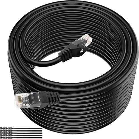 كابل إيثرنت خارجي Tainston Cat6 بطول 100 قدم، سترات مزدوجة من PVC وLLDPE للأشعة فوق البنفسجية، دفن مباشر، يدعم Cat6/Cat5e/Cat5 مع 25 ربطة عنق - أسود. in Saudi Arabia