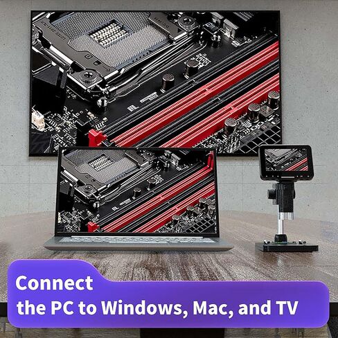 مجهر رقمي 043H بشاشة LCD 4.3 انش 1000x من ييكوبون، مجهر للعملات المعدنية مع 8 مصابيح LED قابلة للتعديل، عرض للكمبيوتر، متوافق مع ويندوز in Kuwait