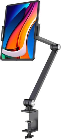 BEWISER Tablet Stand Holder Desk Mount,360°Rotating Flexibly, Angle Adjustable Long Arm, Folding Aluminium Alloy Compatible with4.7-13" Phone or Tablet in Kitchen/Office(White) in Kuwait