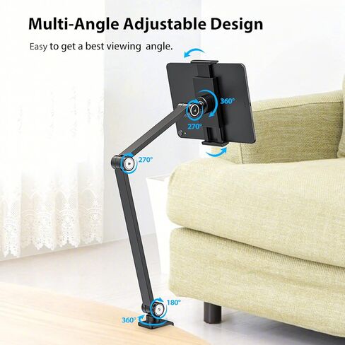 BEWISER Tablet Stand Holder Desk Mount,360°Rotating Flexibly, Angle Adjustable Long Arm, Folding Aluminium Alloy Compatible with4.7-13" Phone or Tablet in Kitchen/Office(White) in Kuwait