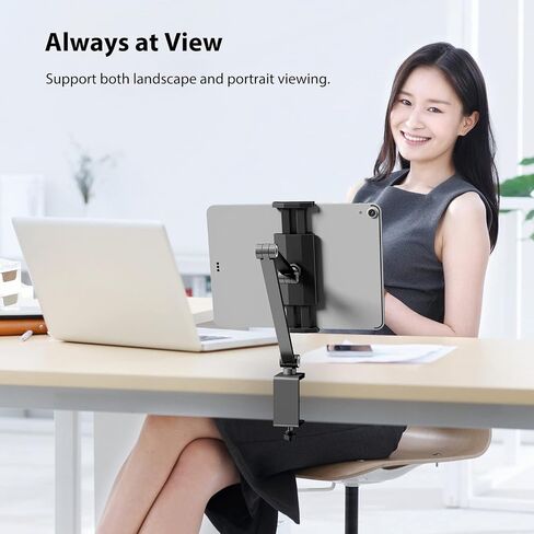 BEWISER Tablet Stand Holder Desk Mount,360°Rotating Flexibly, Angle Adjustable Long Arm, Folding Aluminium Alloy Compatible with4.7-13" Phone or Tablet in Kitchen/Office(White) in Kuwait