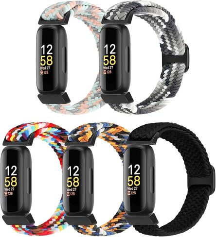 حلقة منفردة مضفرة وقابلة للتمدد متوافقة مع Fitbit Inspire 3/Inspire 2/Inspire HR/Inspire/Ace 3/Ace 2 للنساء والرجال، أساور معصم بأشرطة مطاطية من النايلون لـ Fitbit Inspire 3، 5 عبوات in Kuwait