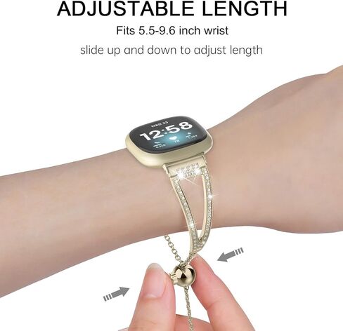 Wearlizer متوافق مع فرق Fitbit Sense / Fitbit Versa 3 Bands / Sense 2 Bands / Versa 4 Bands للنساء، أساور معصم معدنية أنيقة وإكسسوارات حزام بلينغ حجر الراين لـ Versa 3 4/Sense 2 in Kuwait