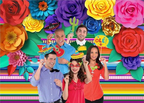 Mexican Theme Party Striped Backdrop Fiesta Cinco De Mayo Paper Flowers Background Party Decoration for Cake Table Decor Photo Booth 5X3FT 071 in Kuwait